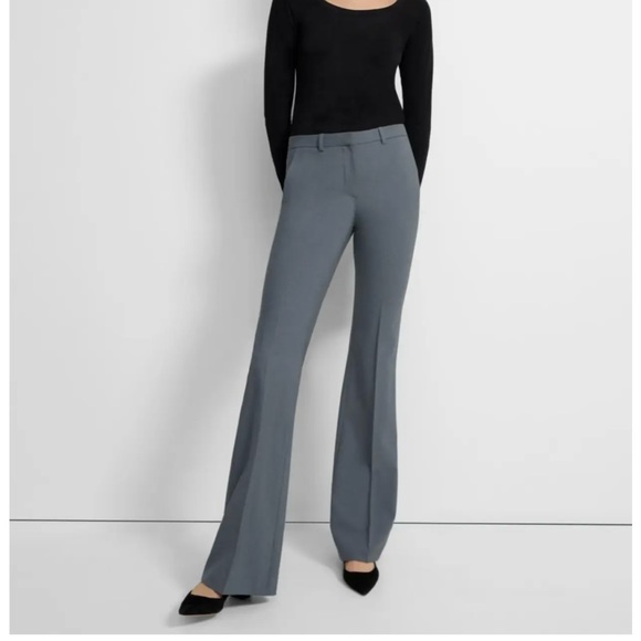 NWT Theory Demitria Pant Wool Slim Front Flared Leg Blue Granite Teal; Size 6 - Picture 1 of 11